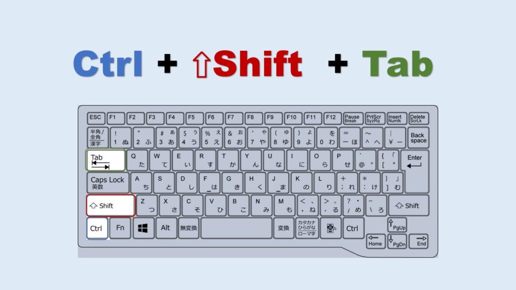 ctrl + shift + tab 左のタブに移動